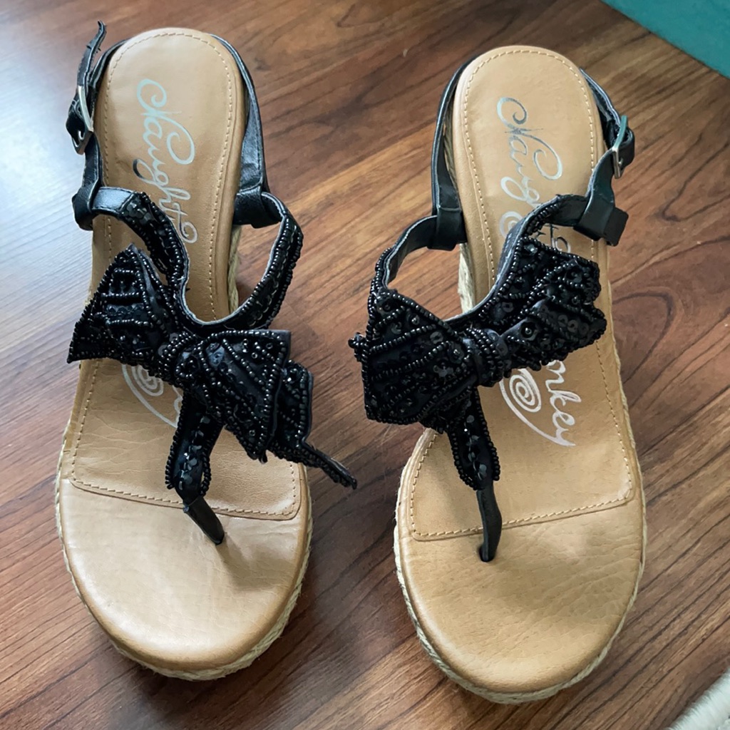 Brand New Naughty Monkey Black Sequin Bow Sandal